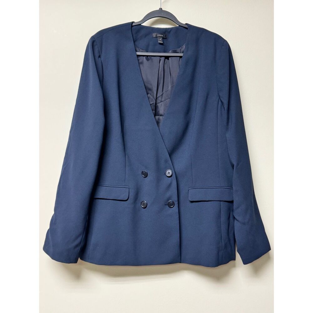J. CREW French Girl Blazer Crepe Collarless Double Breasted Tall, Career, Sz 18T